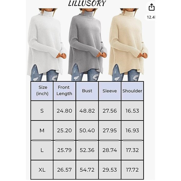 LILLUSORY Turtleneck Oversized Tunic Sweater - Size Small * wom315 - Picture 6 of 7